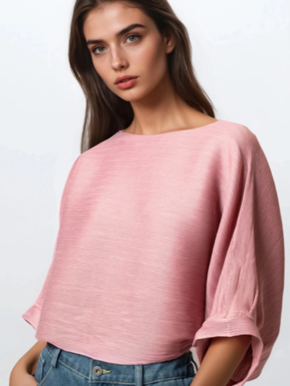 Kate Hewko Glam Sleeved Textured Top Pink